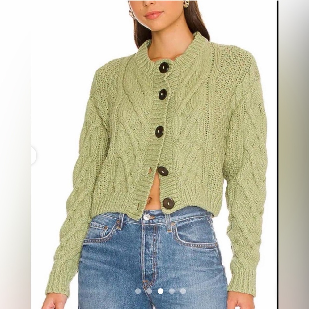 Free People Bonfire Olive Green Cable Knit Cardi, XS